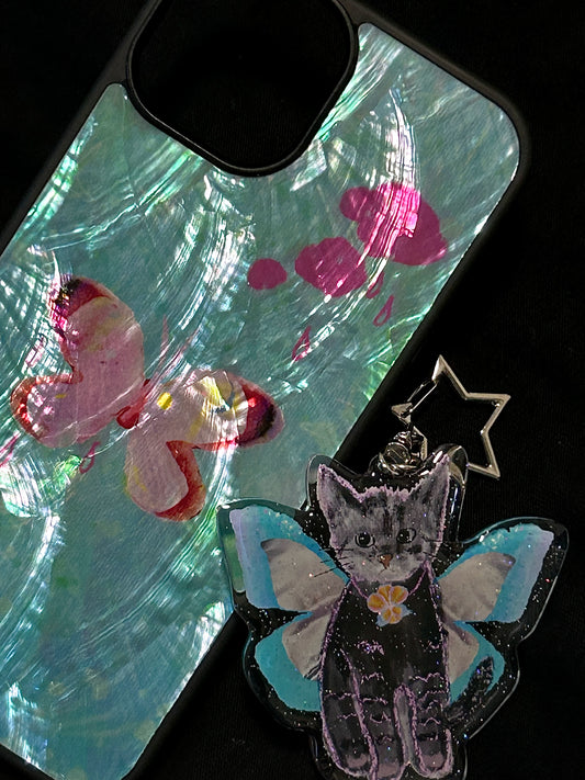 Fairytale Butterfly & Raindrops Design Natural Mother-of-Pearl Inlay Epoxy Resin Phone Case-SATP