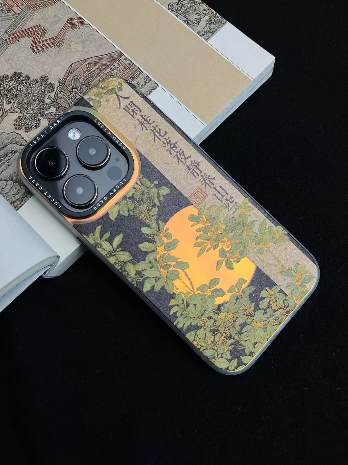 Chinoiserie Osmanthus & Moon Art Laser Metallic Phone Case-YX