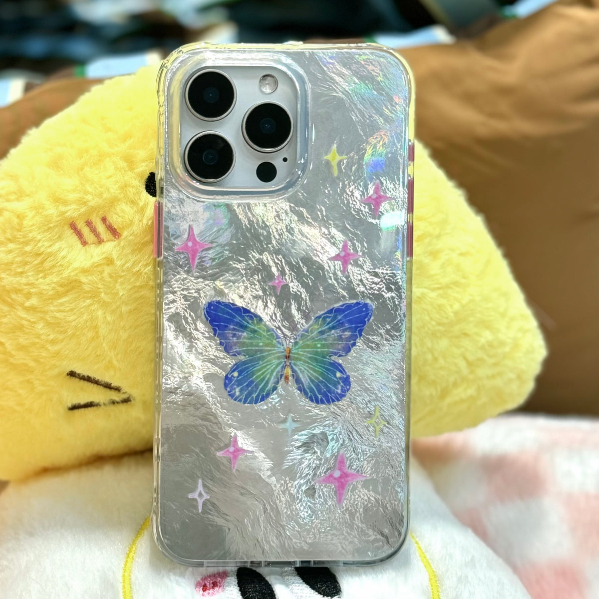 Fairytale Iridescent Blue Butterfly Double-Layer IMD Laser Sparkle Phone Case-SATP
