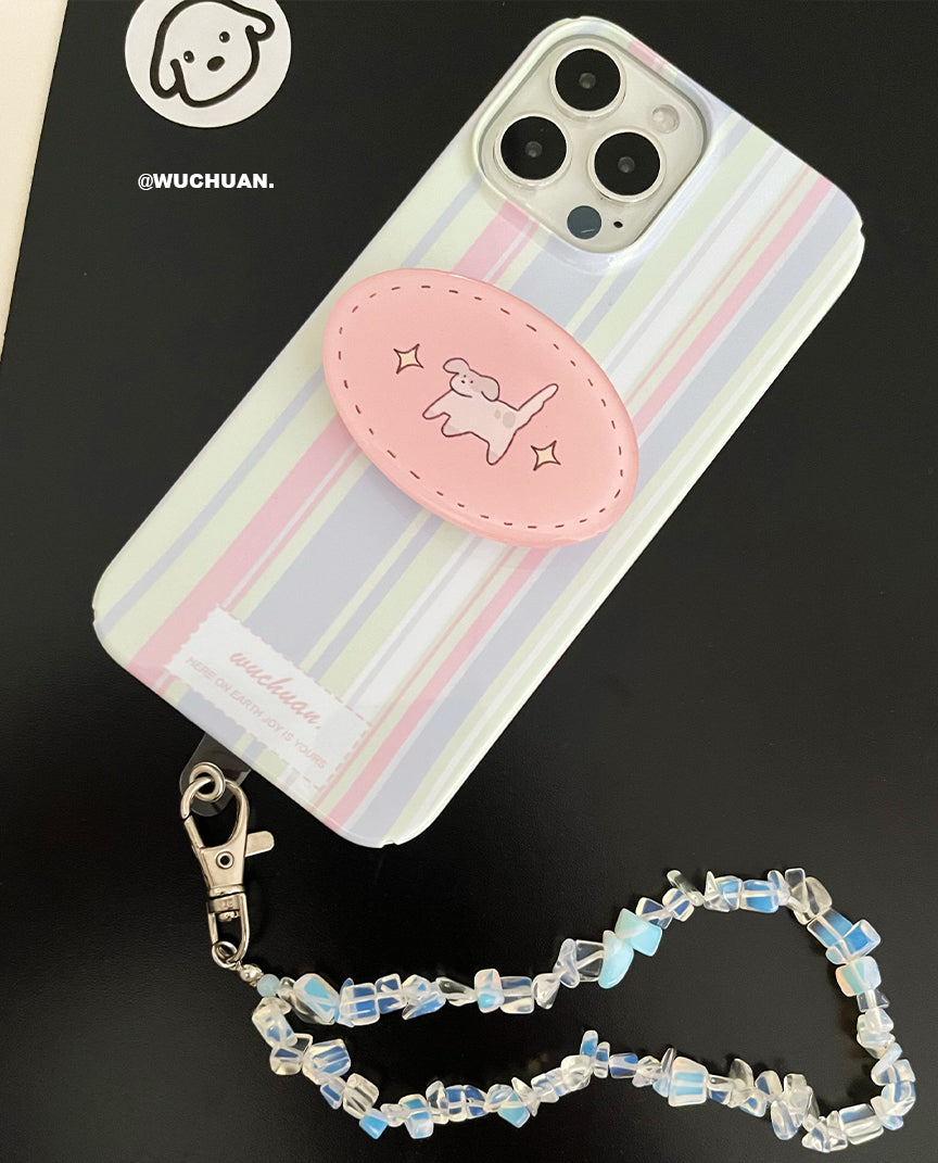 Purple Stripe Phone Case with Puppy Stand | iPhone Case | Three Fleas