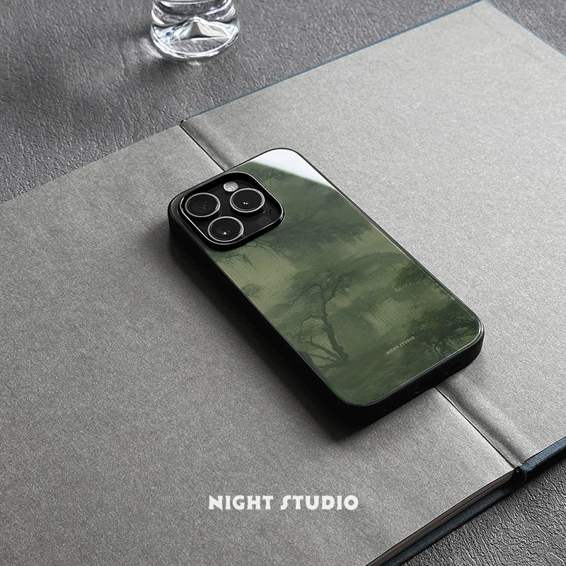 Chinoiserie Mountain And Trees Tempered Glass Phone Case MagSafe-NS