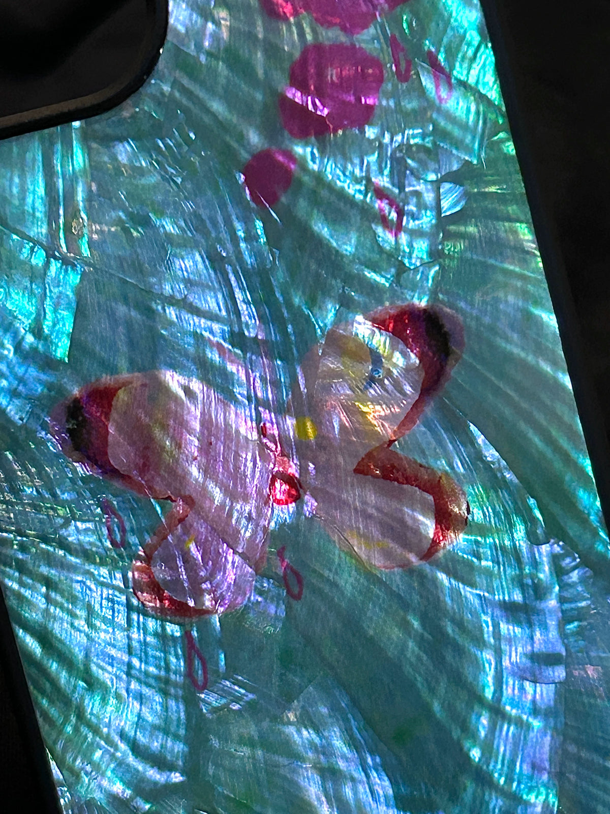 Fairytale Butterfly & Raindrops Design Natural Mother-of-Pearl Inlay Epoxy Resin Phone Case-SATP