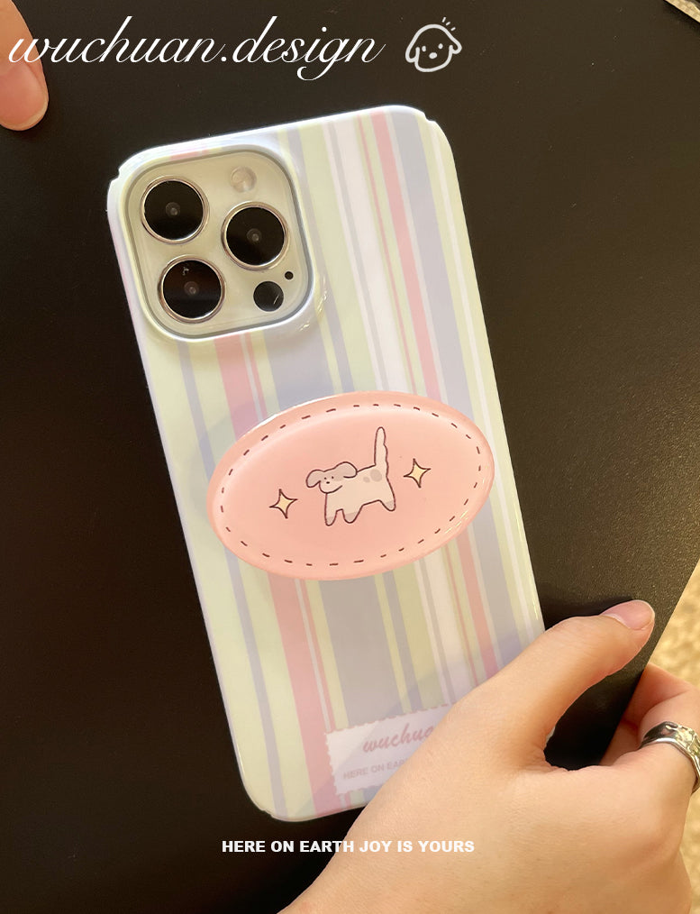 Purple Stripe Phone Case with Puppy Stand | iPhone Case | Three Fleas