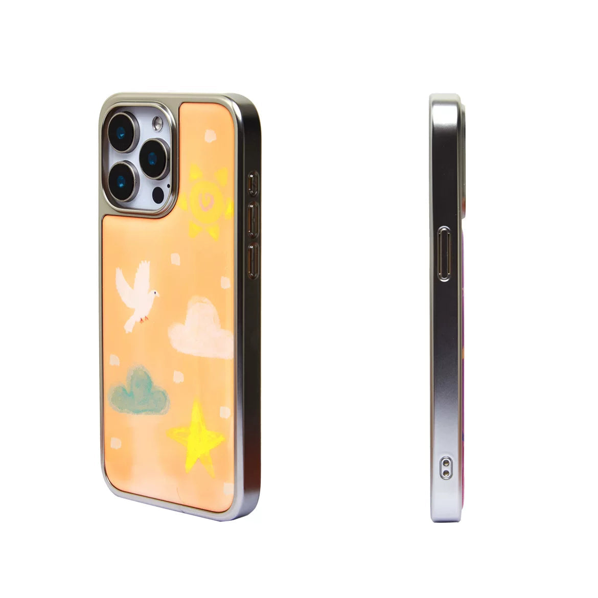 Phone case with cartoon designs on a white background
