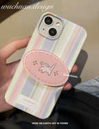 Purple Stripe Phone Case with Puppy Stand | iPhone Case | Three Fleas
