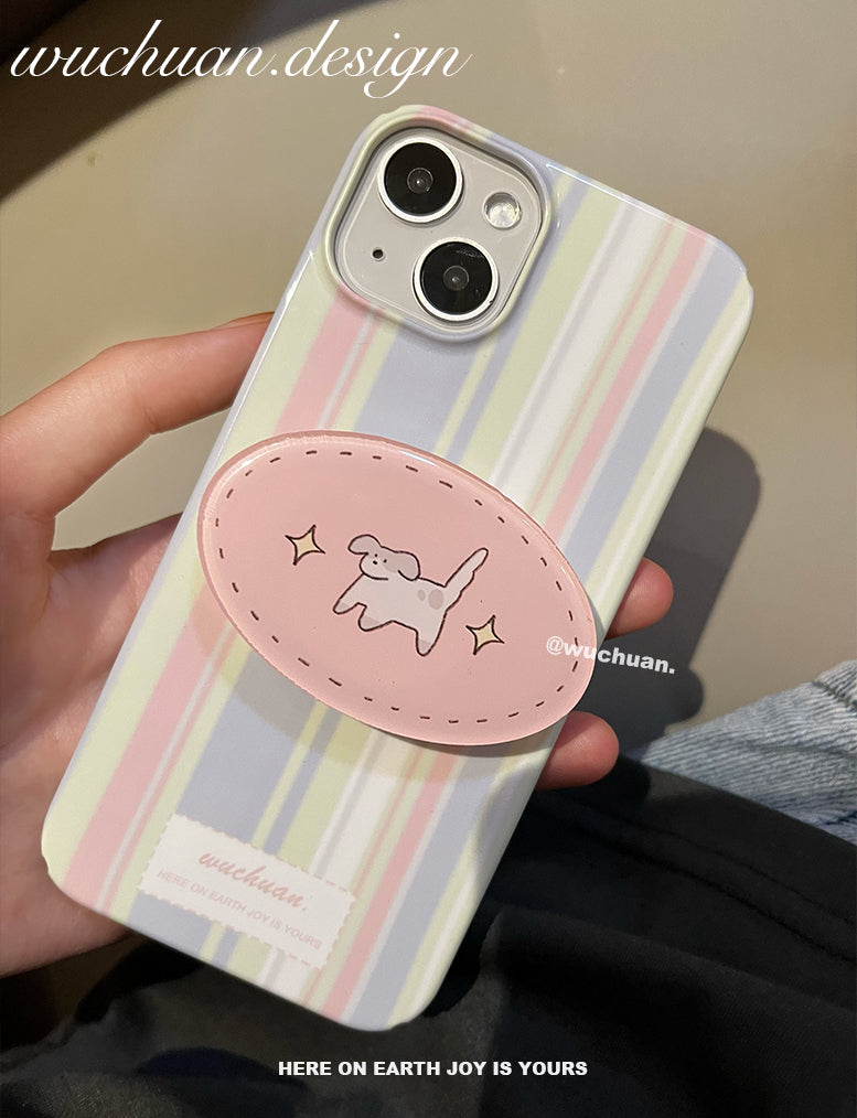 Purple Stripe Phone Case with Puppy Stand | iPhone Case | Three Fleas