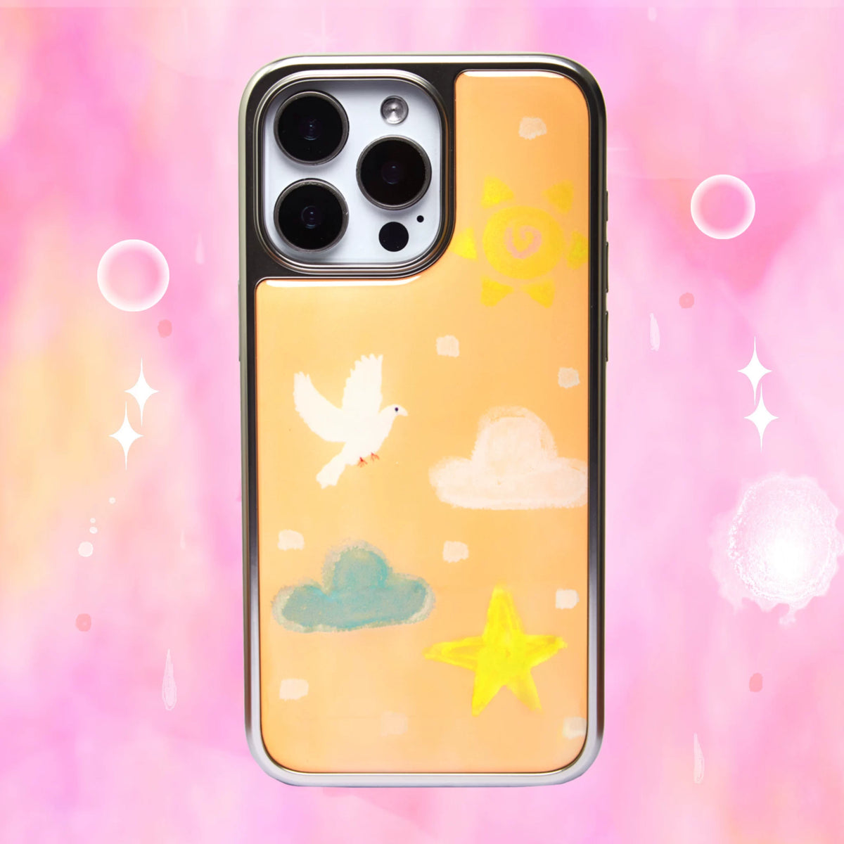 Fairytale White Dove & Sunset Clouds Silver-Plated Epoxy Resin Phone Case-SATP