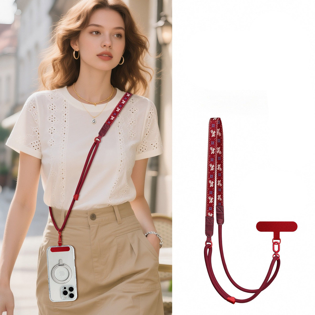Cartoon Print Adjustable Phone Strap Crossbody