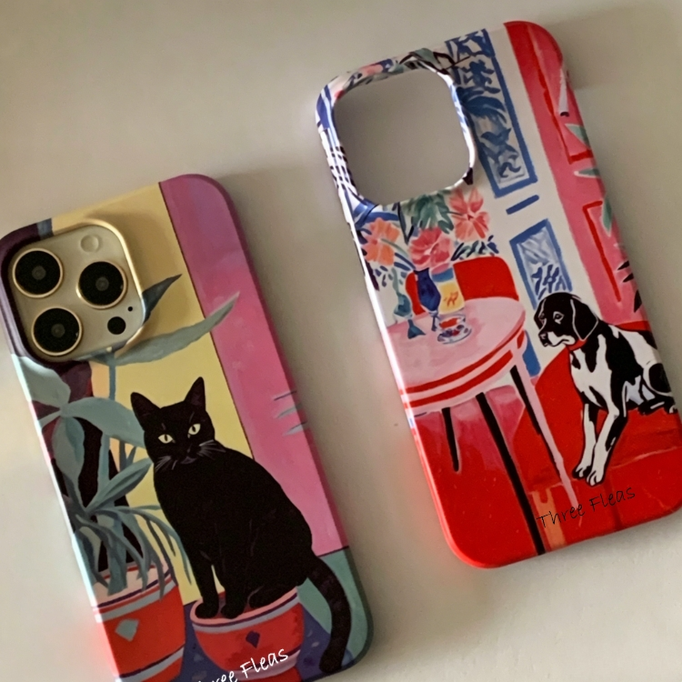 Artistic Red Couch Dog Phone Case Double-layer Film Print