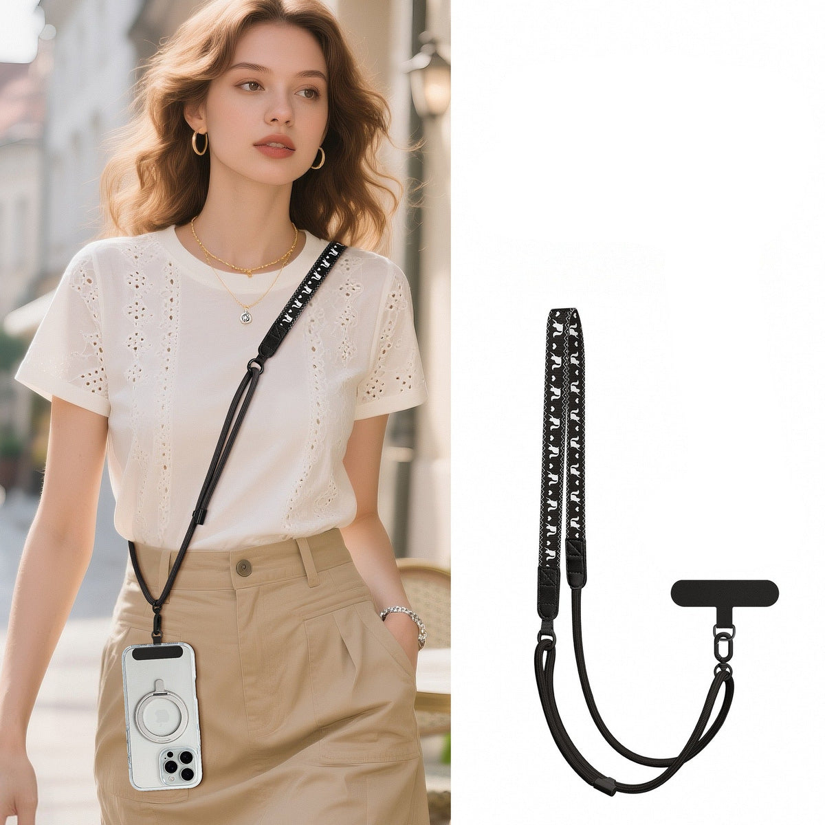 Cartoon Print Adjustable Phone Strap Crossbody