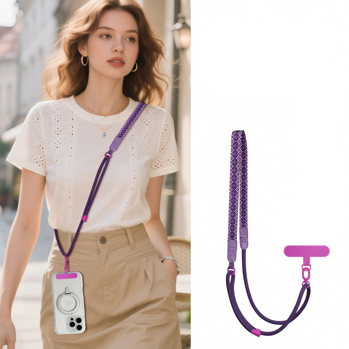 Cartoon Print Adjustable Phone Strap Crossbody