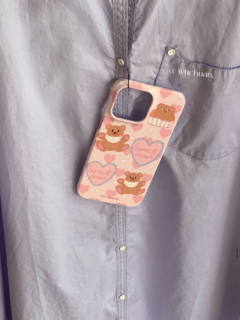 Sweat Pink Bear Printed Double Layer Phone Case | iPhone Case | Three Fleas