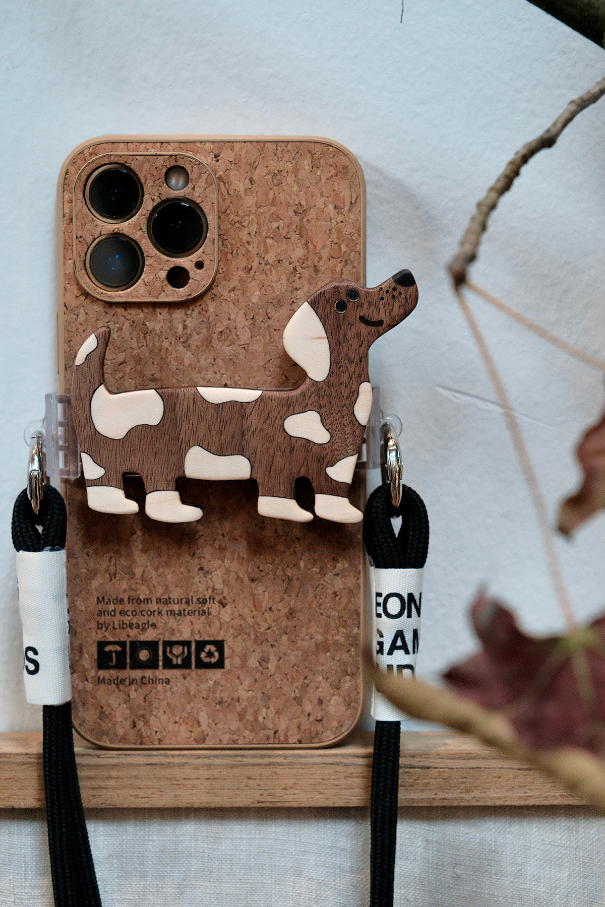 Wooden Puppy Phone Case Back Clip | Phone Holders/Stands/Charm | Three Fleas