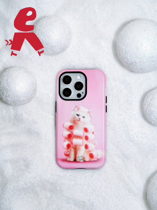 Xmas Pink Cat Double Layer Phone Case | iPhone Case | Three Fleas