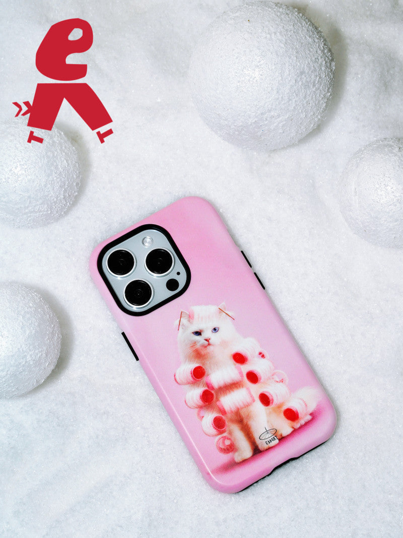 Xmas Pink Cat Double Layer Phone Case | iPhone Case | Three Fleas