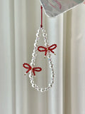 Elegent Red Bow Tie Beaded Phone Charm | Phone Holders/Stands/Charm | Three Fleas