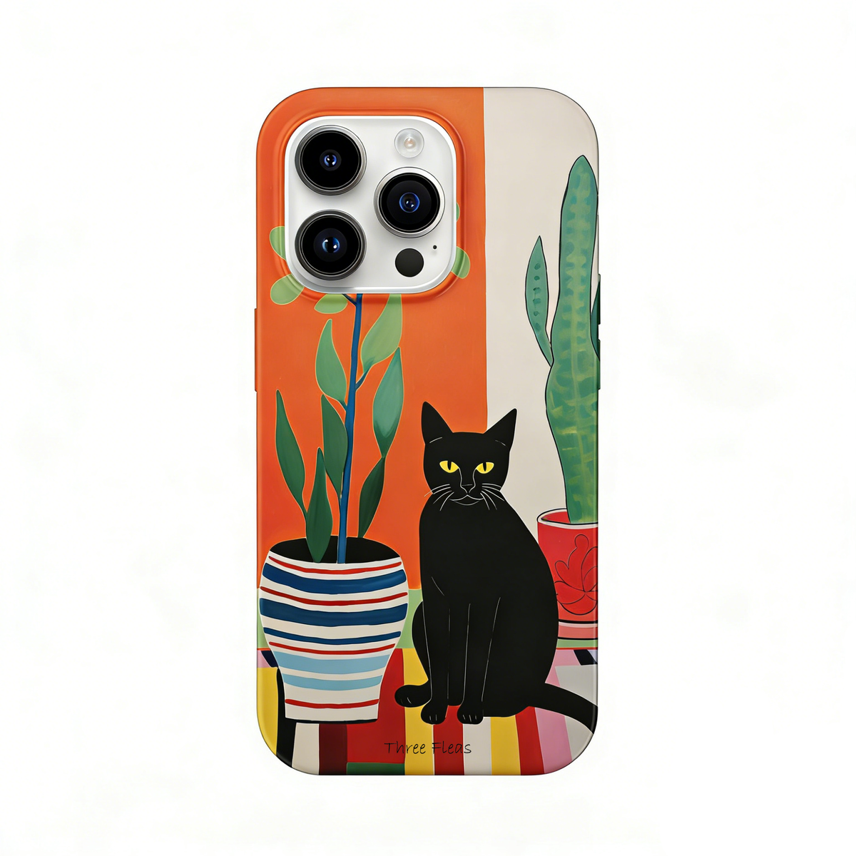 Artistic Black Cat & Cactus Phone Case Double-layer Film Print