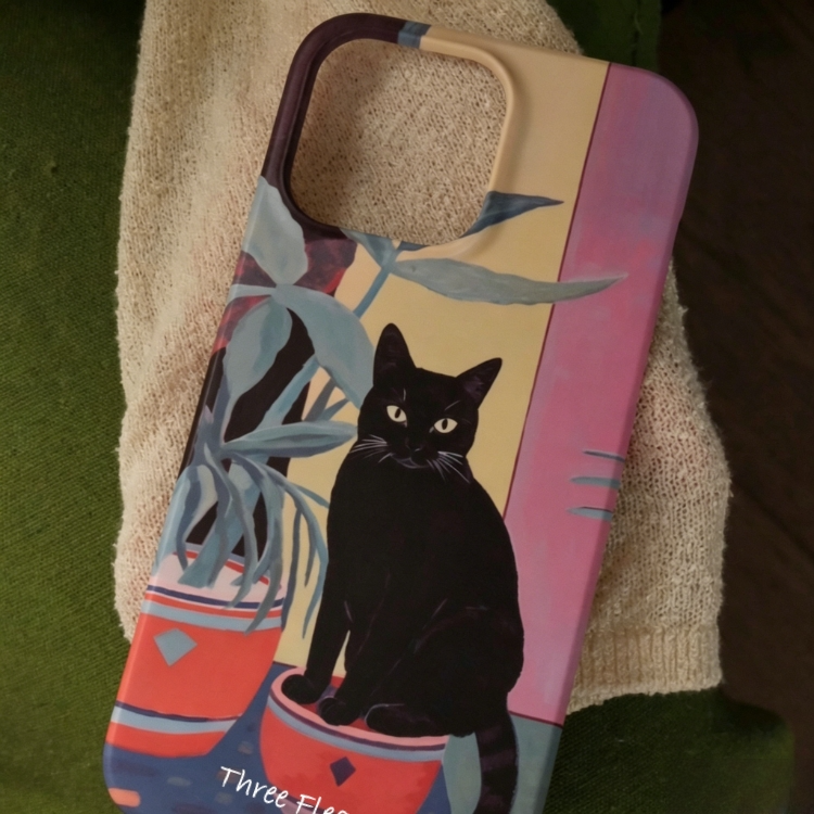 Artistic Black Cat & Potted Plant Phone Case Double-layer Film Print