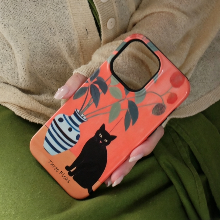 Artistic Black Cat & Botanical Vase Phone Case Double-layer Film Print