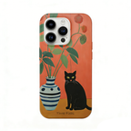 Artistic Black Cat & Botanical Vase Phone Case Double-layer Film Print
