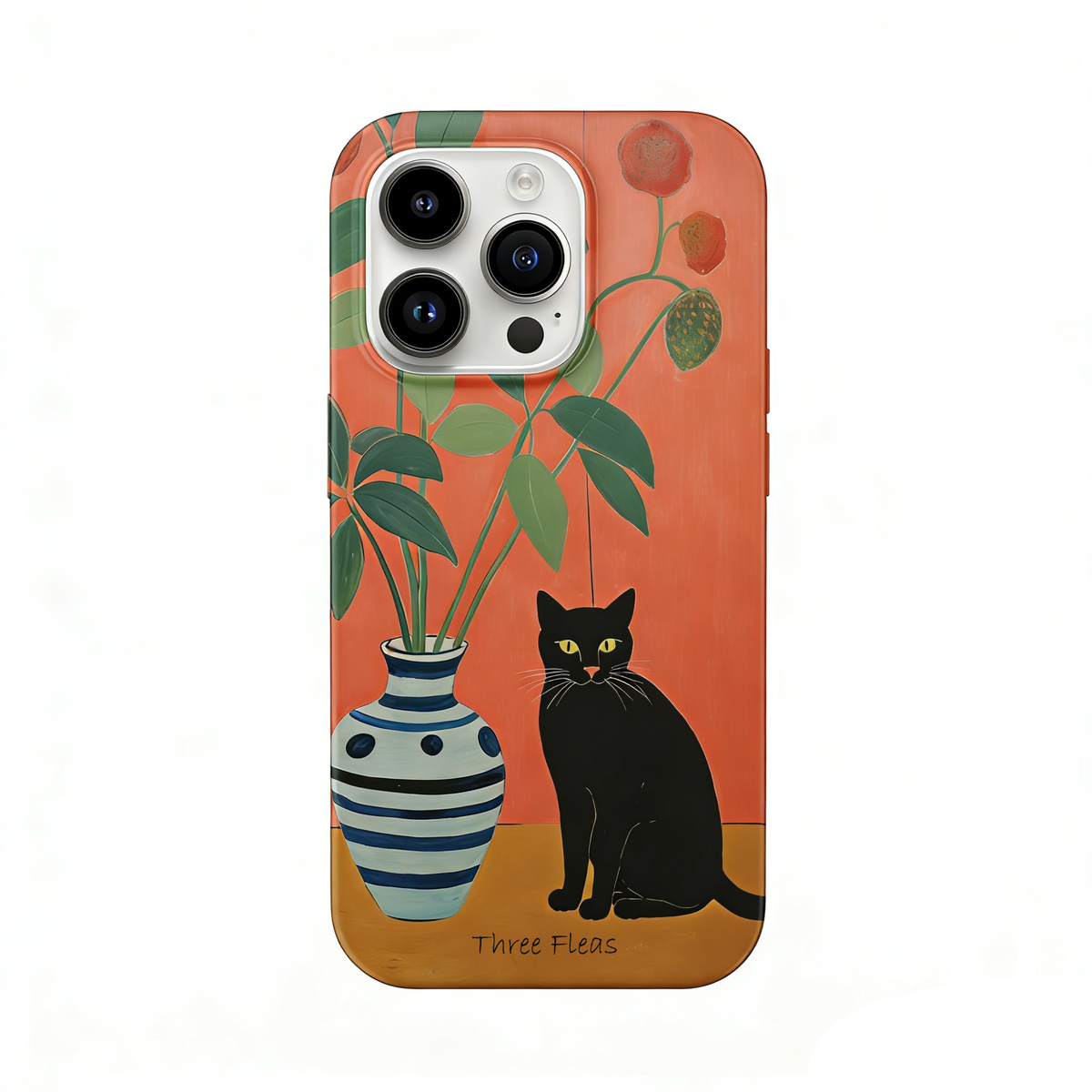 Artistic Black Cat & Botanical Vase Phone Case Double-layer Film Print