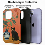 Artistic Black Cat & Botanical Vase Phone Case Double-layer Film Print