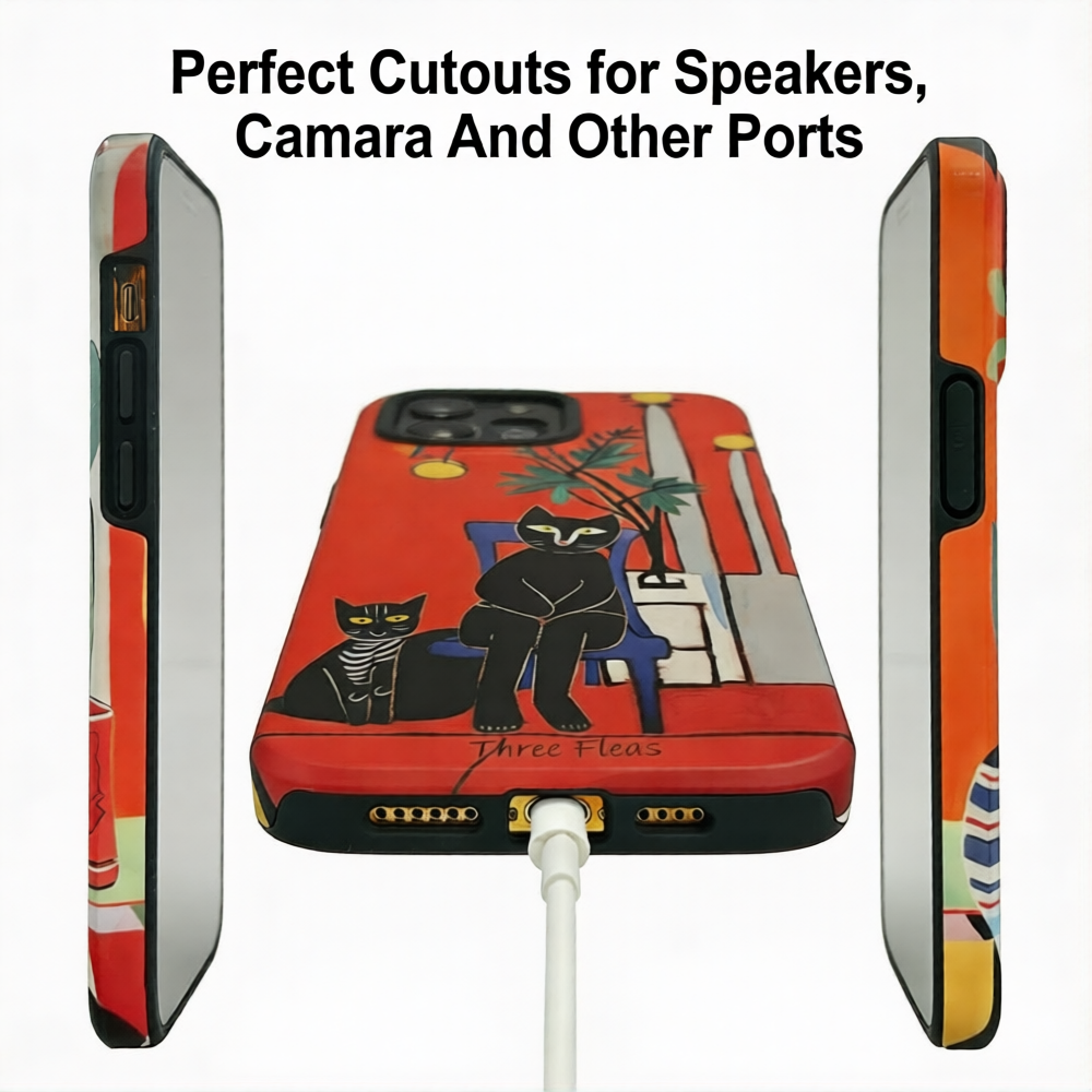 Artistic Poised Cat Red Phone Case Double-layer Film Print
