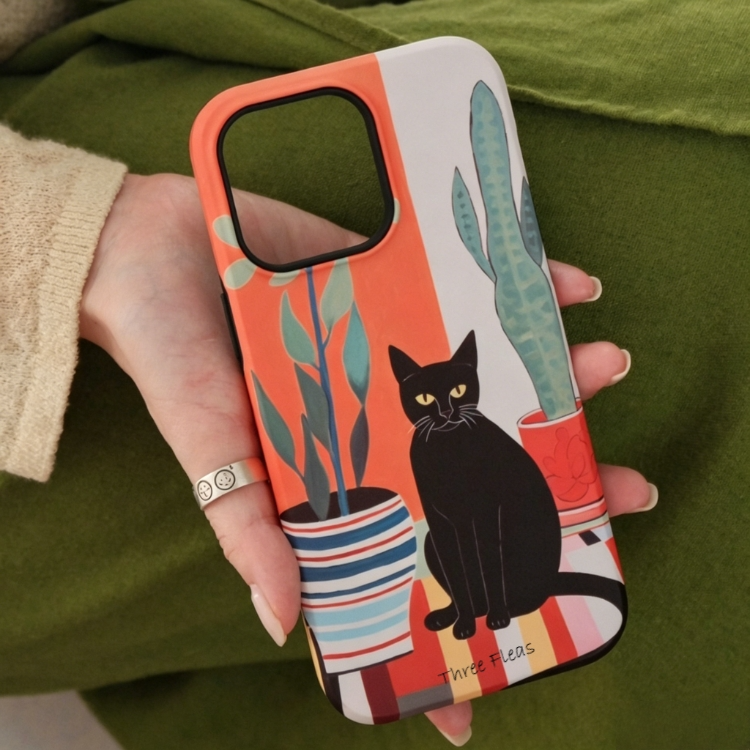 Artistic Black Cat & Cactus Phone Case Double-layer Film Print
