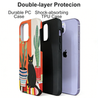 Artistic Black Cat & Cactus Phone Case Double-layer Film Print