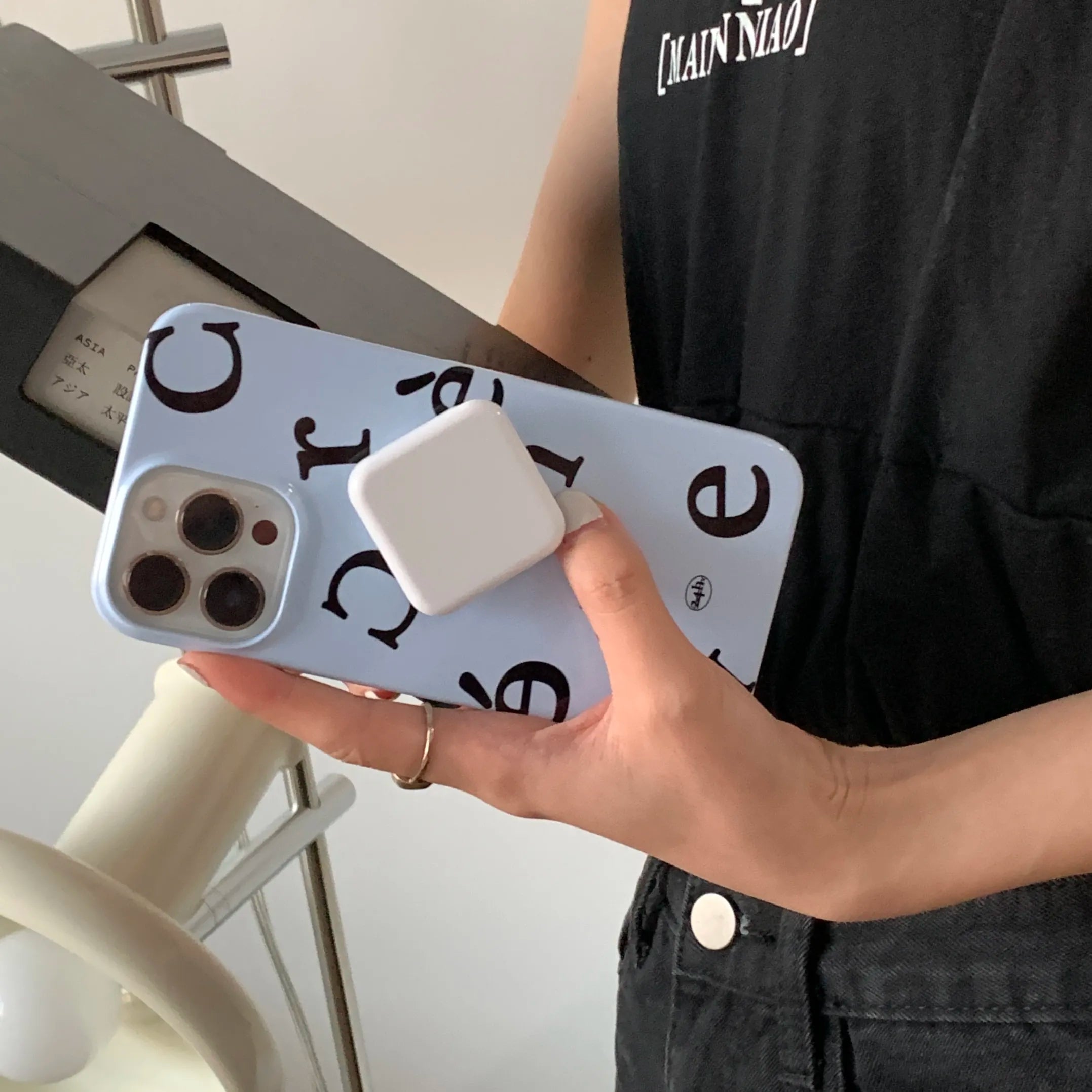 Minimalist Blue "Crème" Phone Case with Folding Mirror Grip Tok - BYY