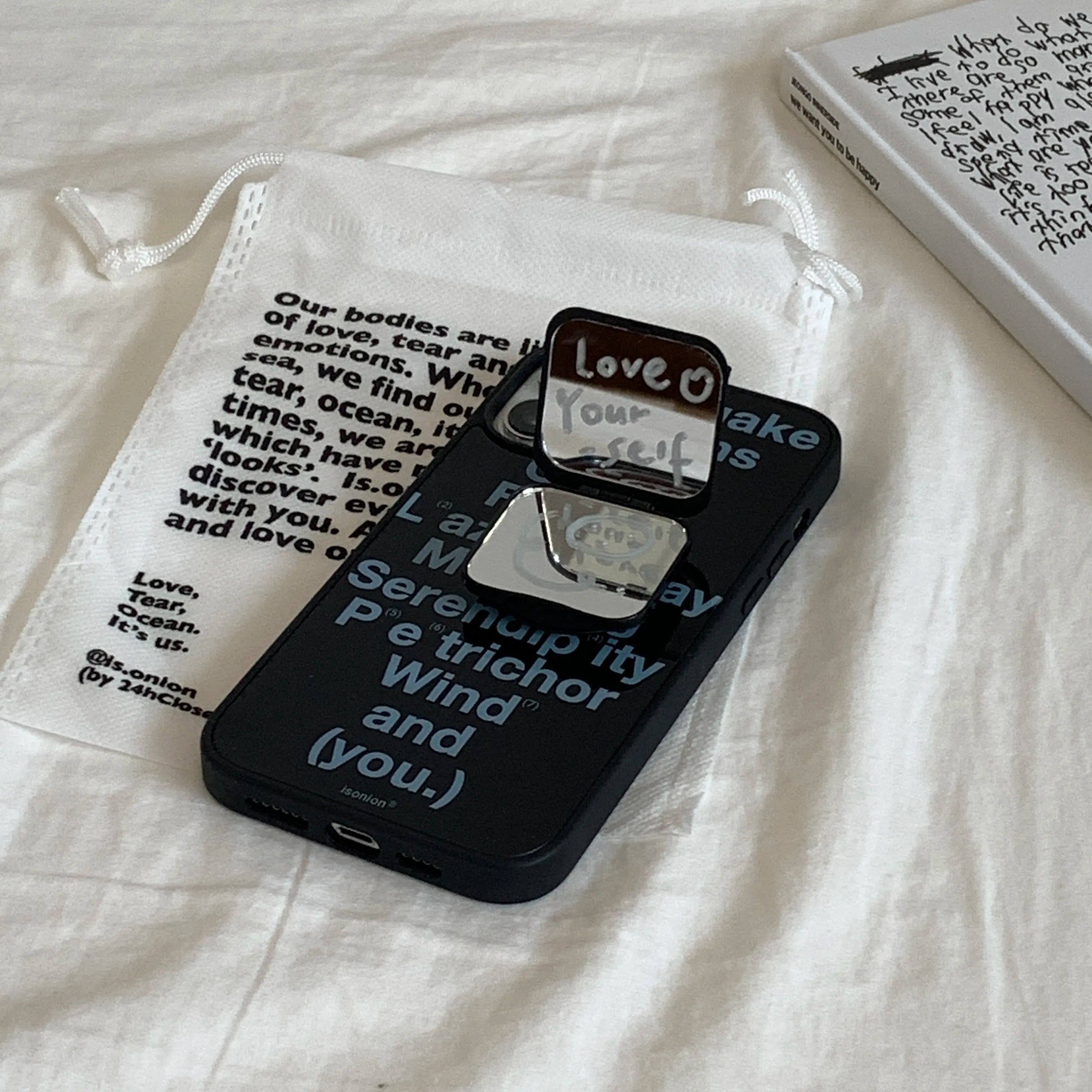 Modern Text Art Phone Case with Foldable Mirror Stand MagSafe - BYY
