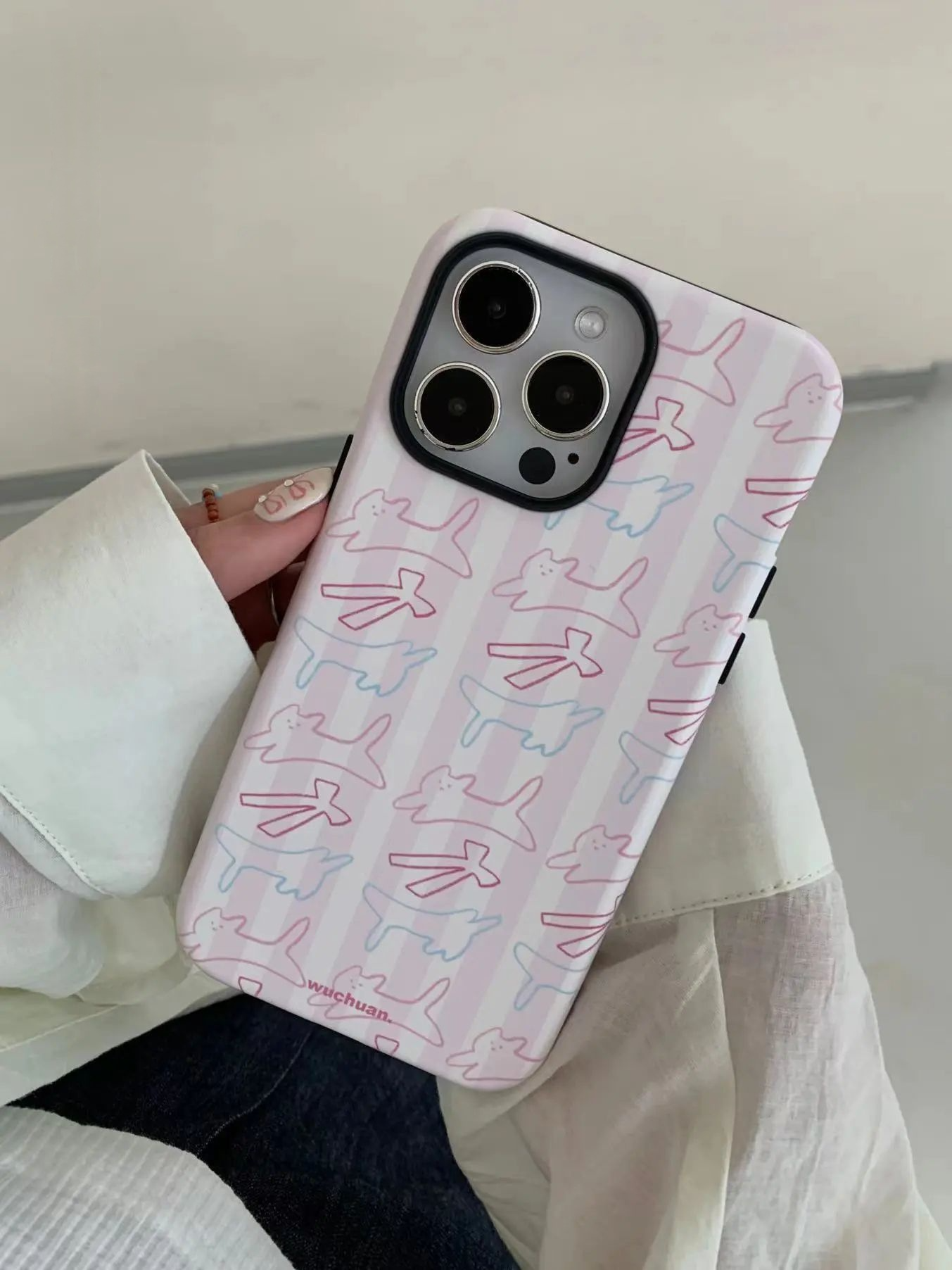 Hand-Drawn Cat Striped Double-layer Film Printed Phone Case