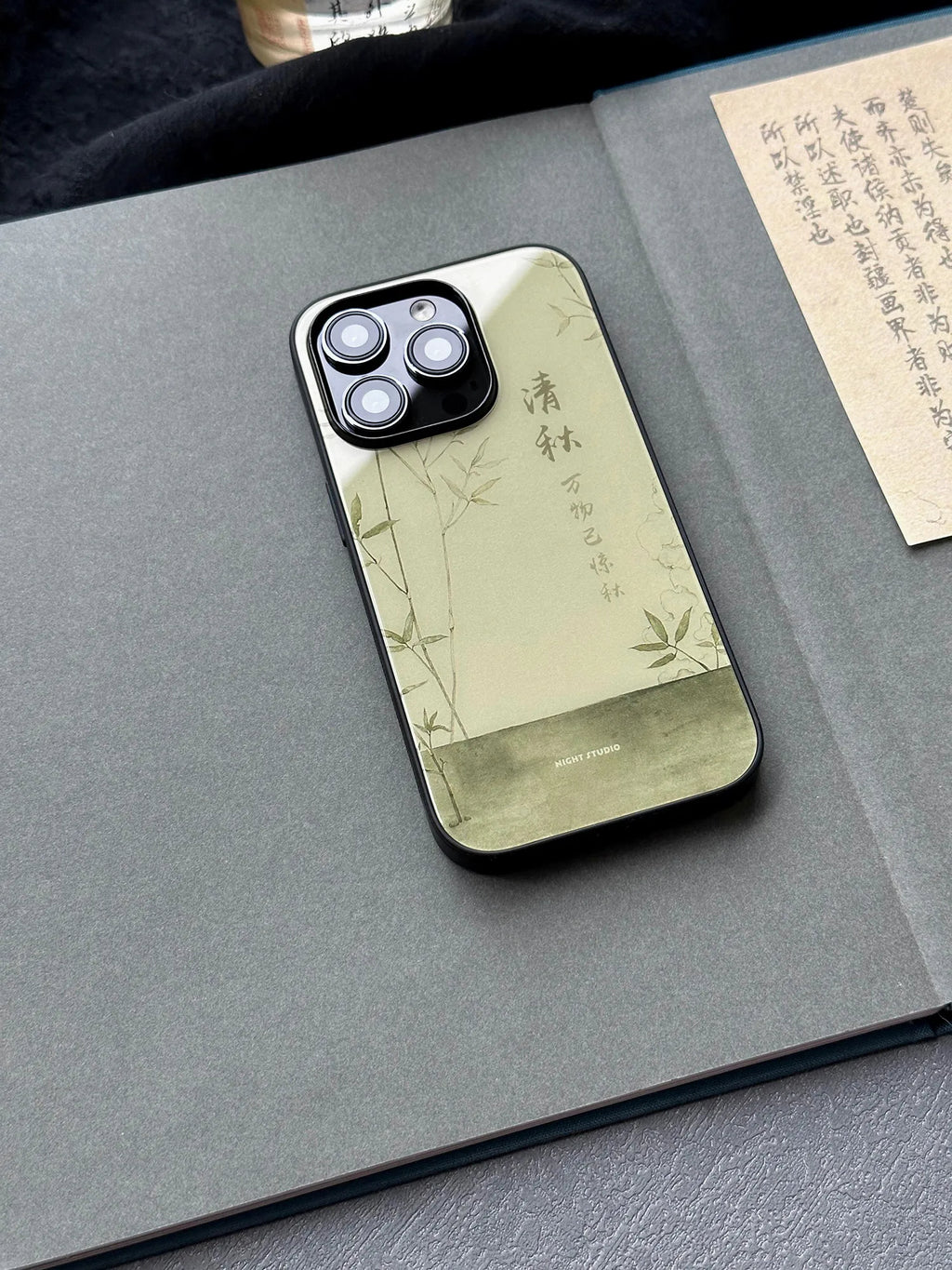 Minimalist Bamboo Ink Wash Tempered Glass Phone Case-NS