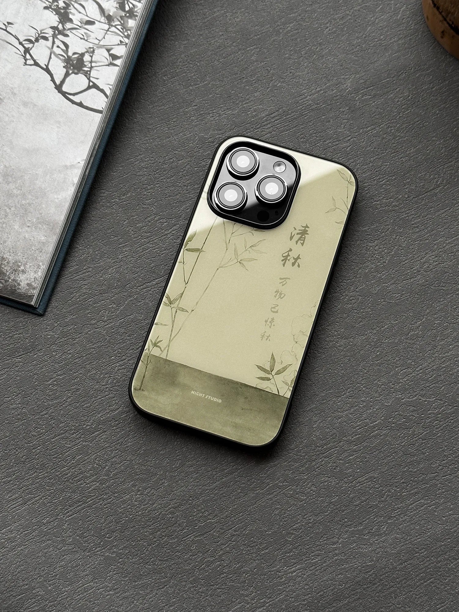Minimalist Bamboo Ink Wash Tempered Glass Phone Case-NS
