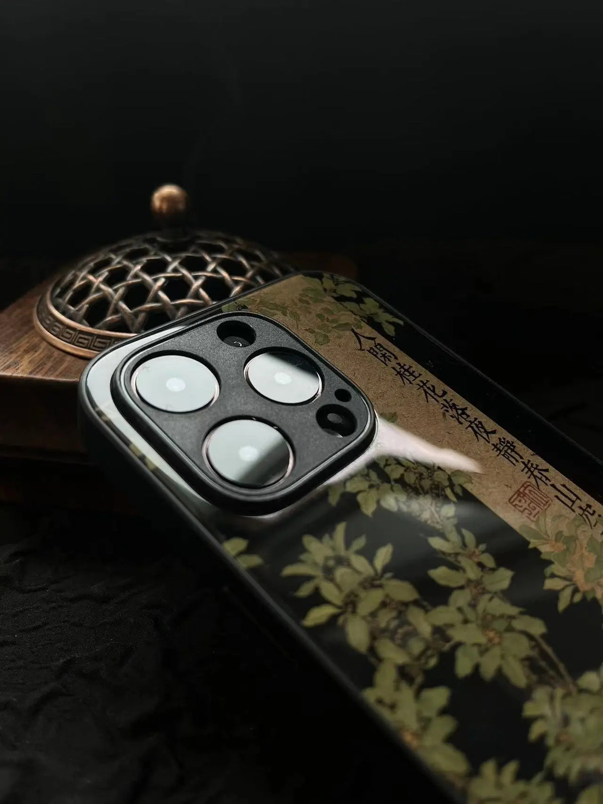 Chinoiserie Poetry Osmanthus Black Tempered Glass Phone Case-YX