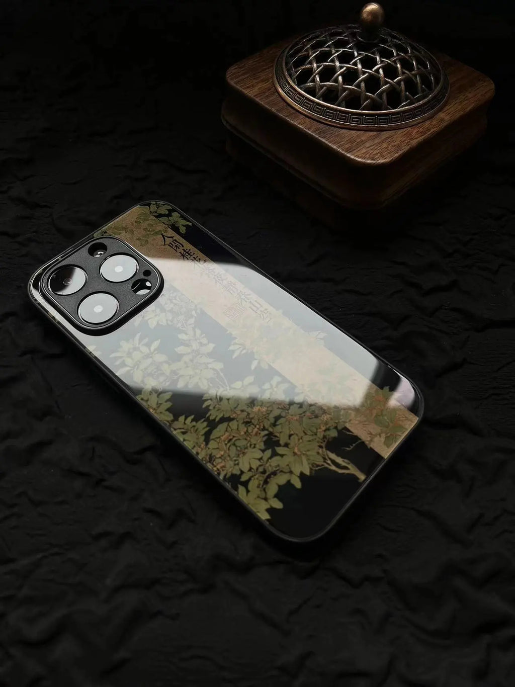 Chinoiserie Poetry Osmanthus Black Tempered Glass Phone Case-YX