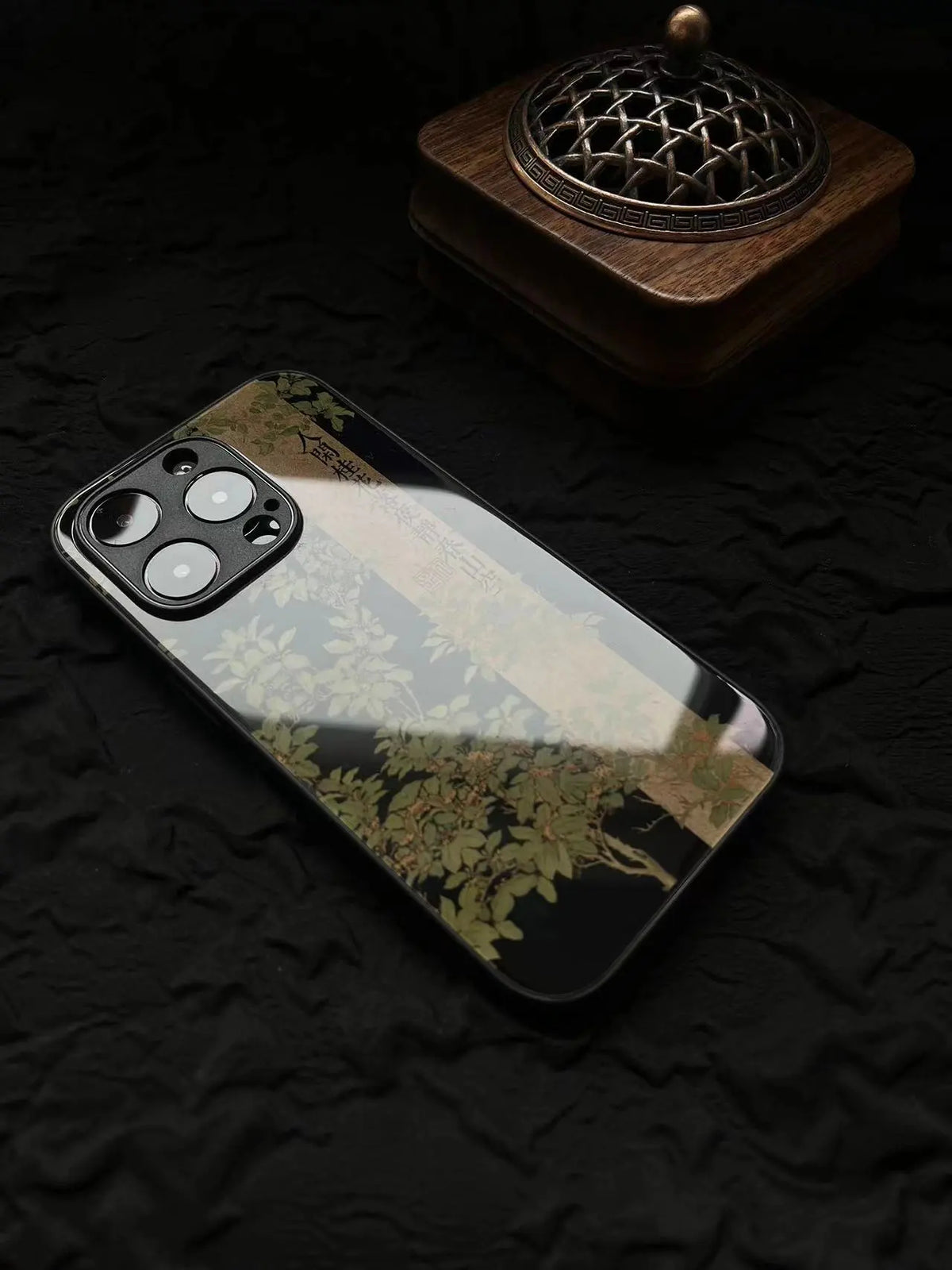 Chinoiserie Poetry Osmanthus Black Tempered Glass Phone Case-YX