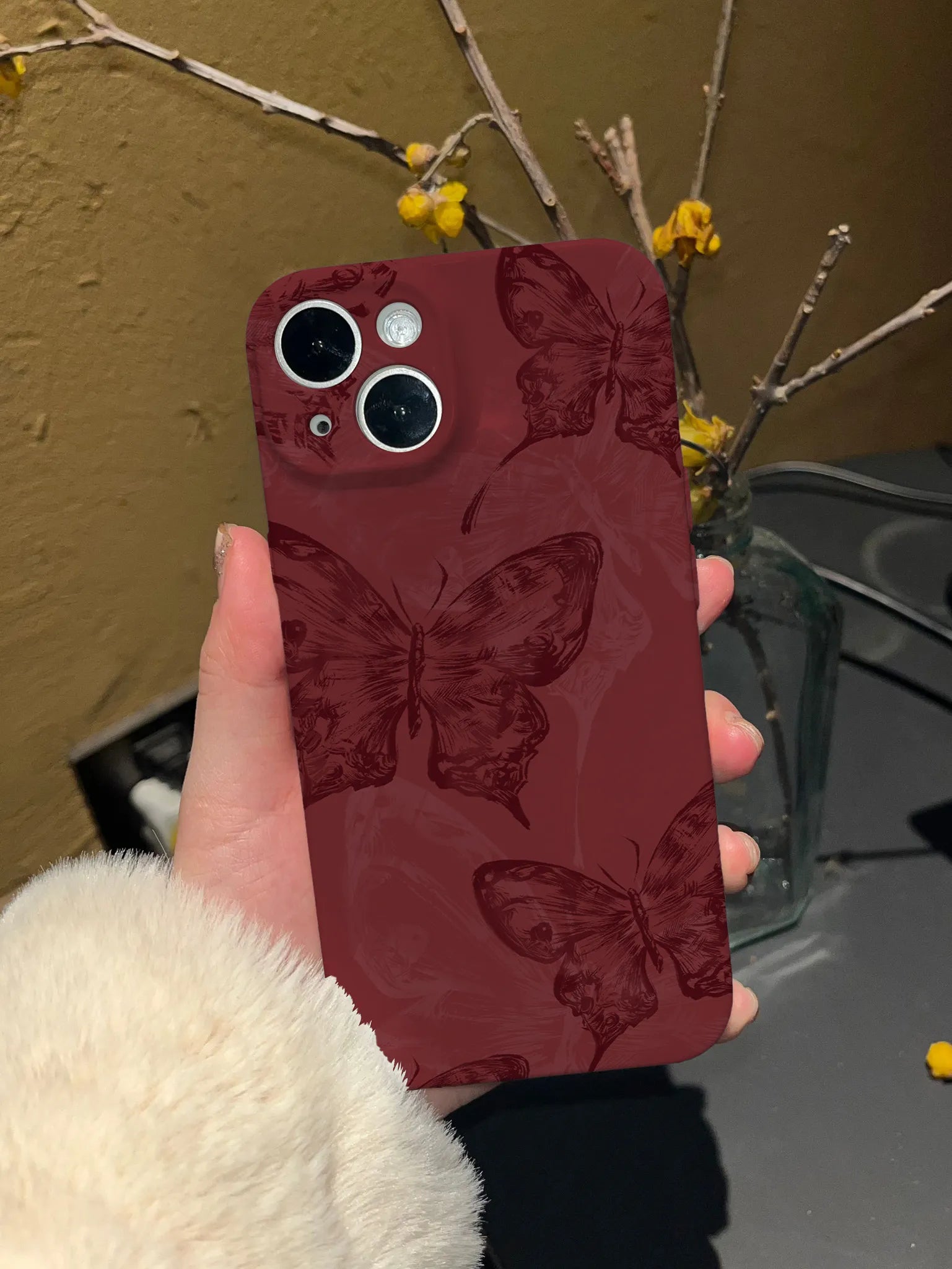 Vintage Crimson Butterfly Phone Case Film Print-GY
