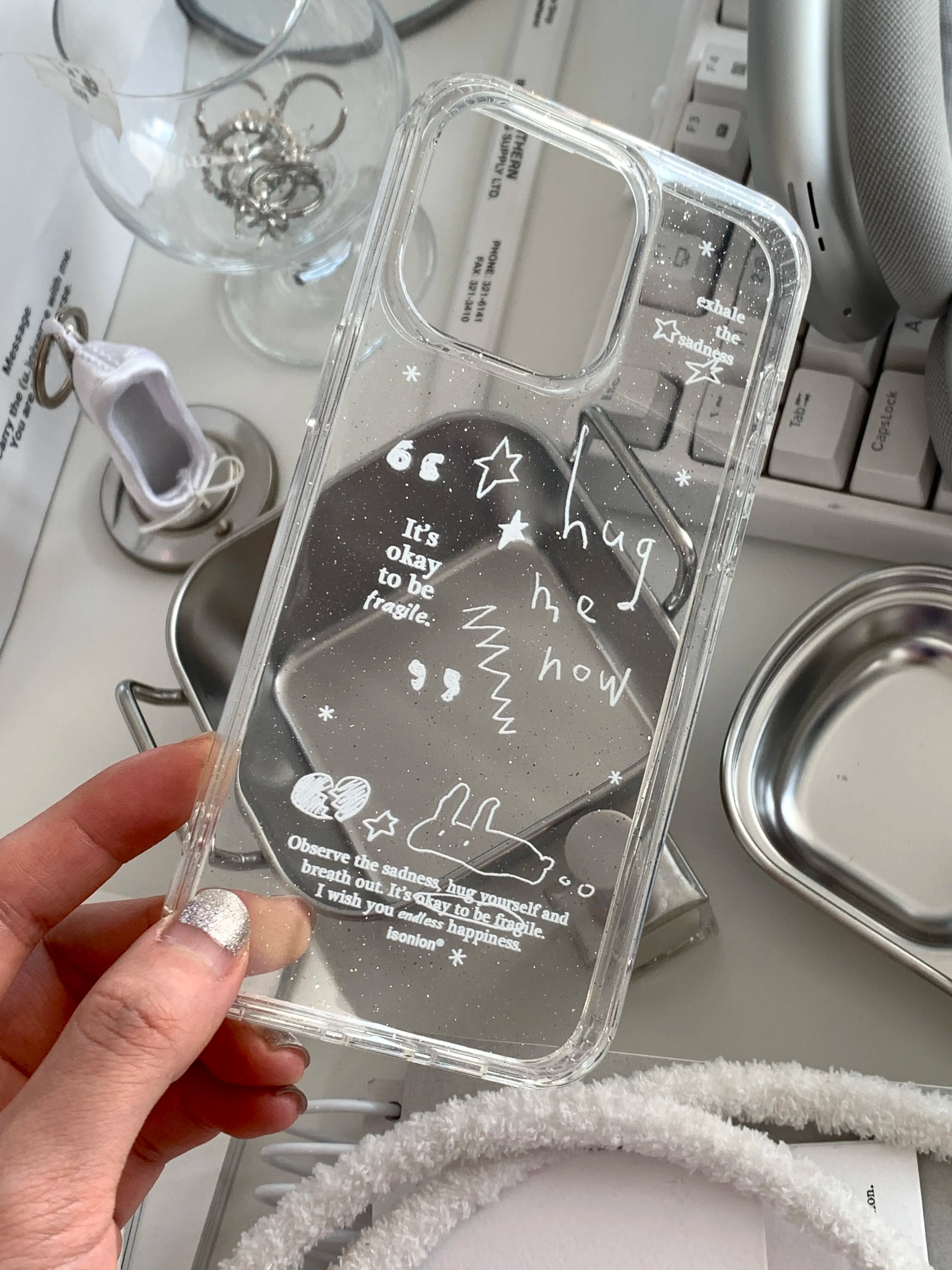 Aesthetic Glitter Clear Phone Case with Card Holder MagSafe- BYY