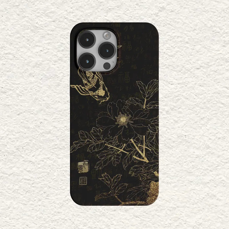 Chinoiserie Gold Koi & Peony Film Printed Phone Case-GY