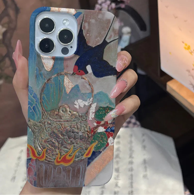 Chinoiserie Swallow & Boiling Tea Artistic Phone Case-GY