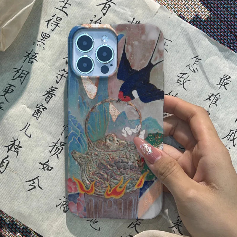 Chinoiserie Swallow & Boiling Tea Artistic Phone Case-GY