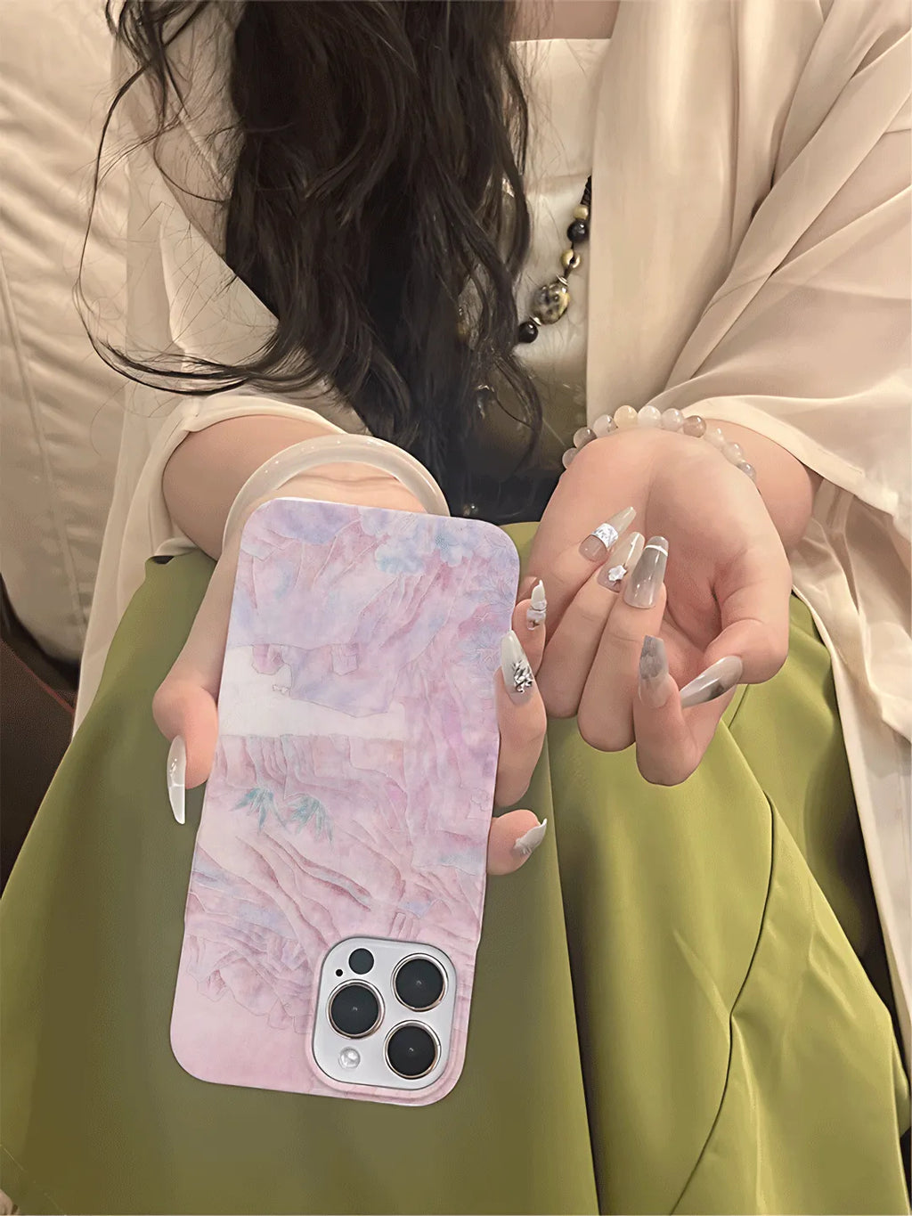 Chinoiserie Pink Mountain Landscape Phone Case-GY