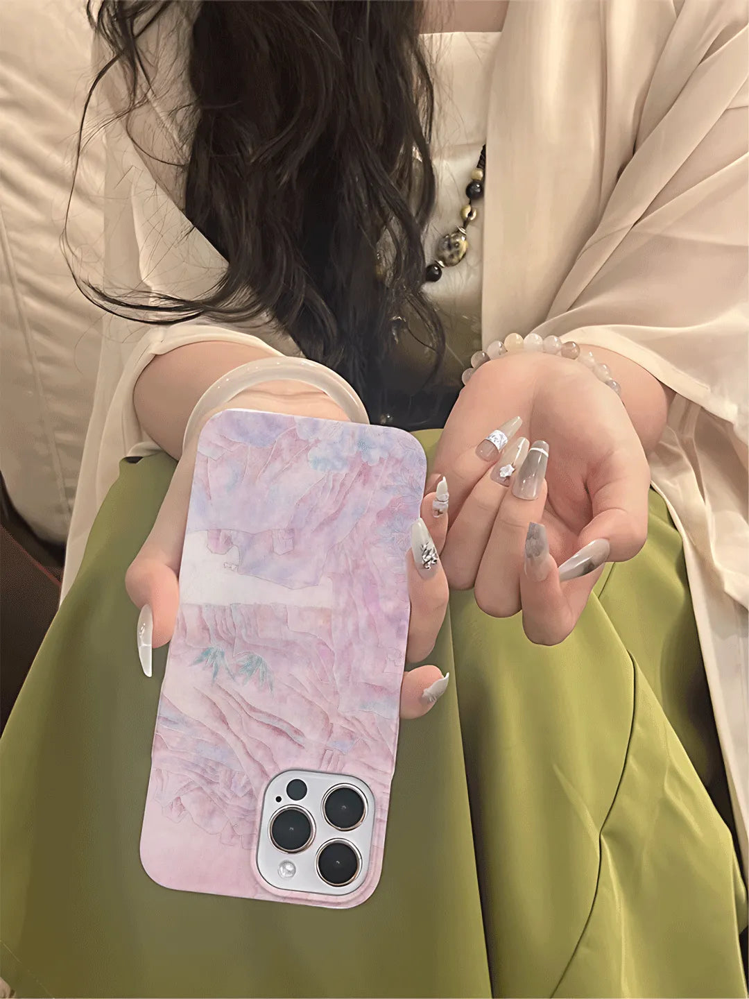 Chinoiserie Pink Mountain Landscape Phone Case-GY
