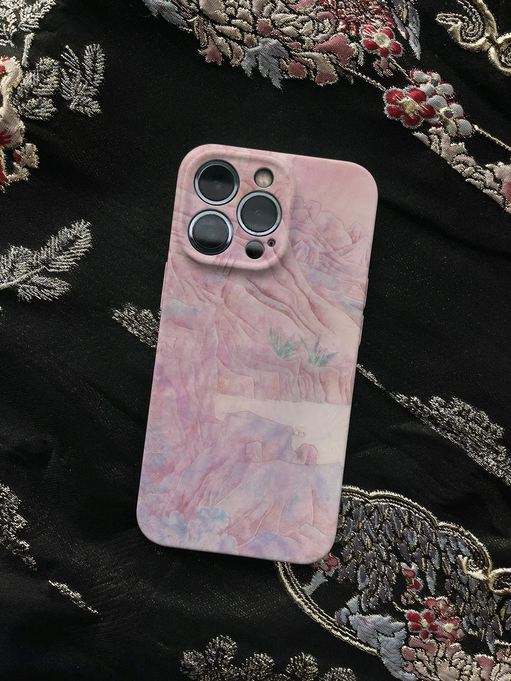 Chinoiserie Pink Mountain Landscape Phone Case-GY