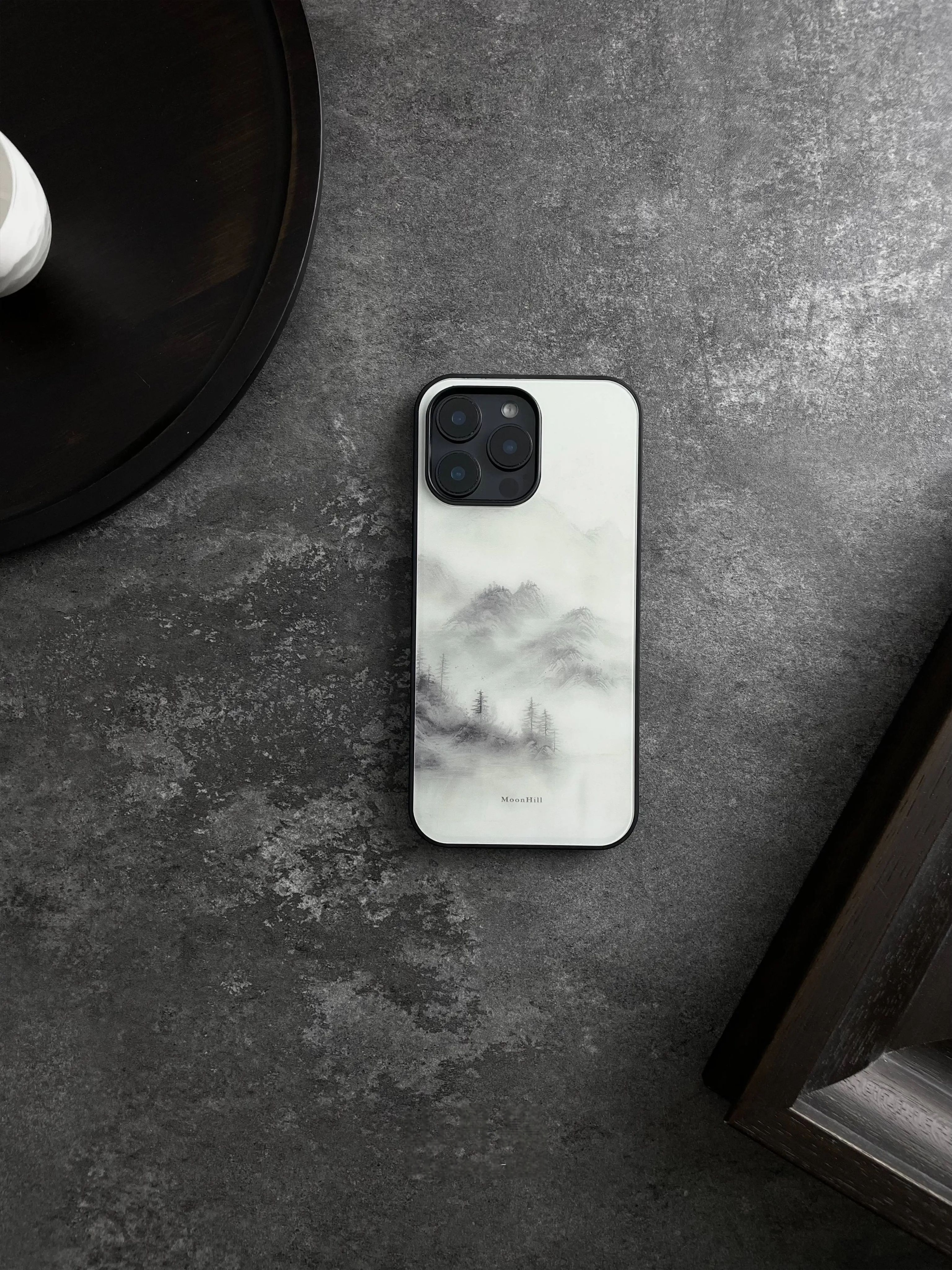 Ink Wash Zen Mountain Landscape Tempered Glass Phone Case-MH