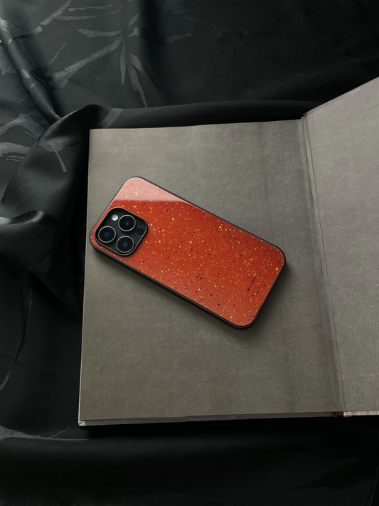 Vermilion Red with Golden Dots Tempered Glass Phone Case-MH