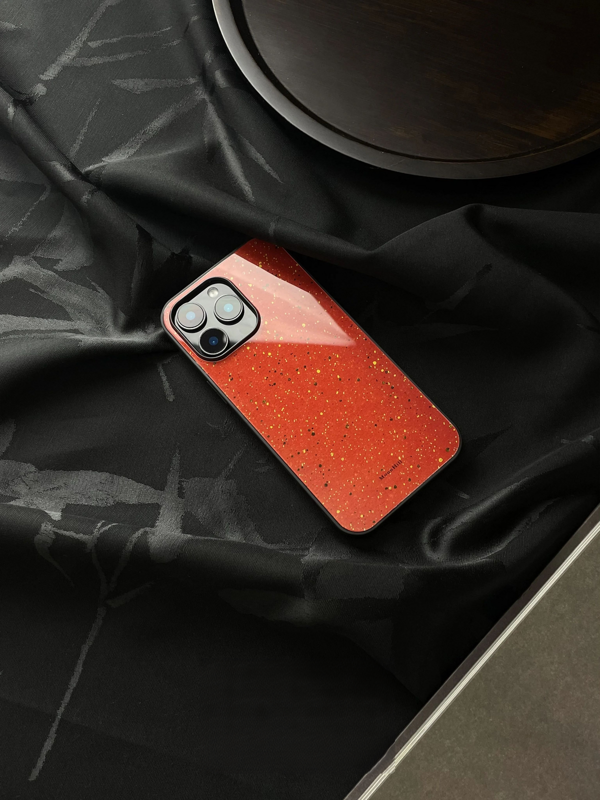 Vermilion Red with Golden Dots Tempered Glass Phone Case-MH