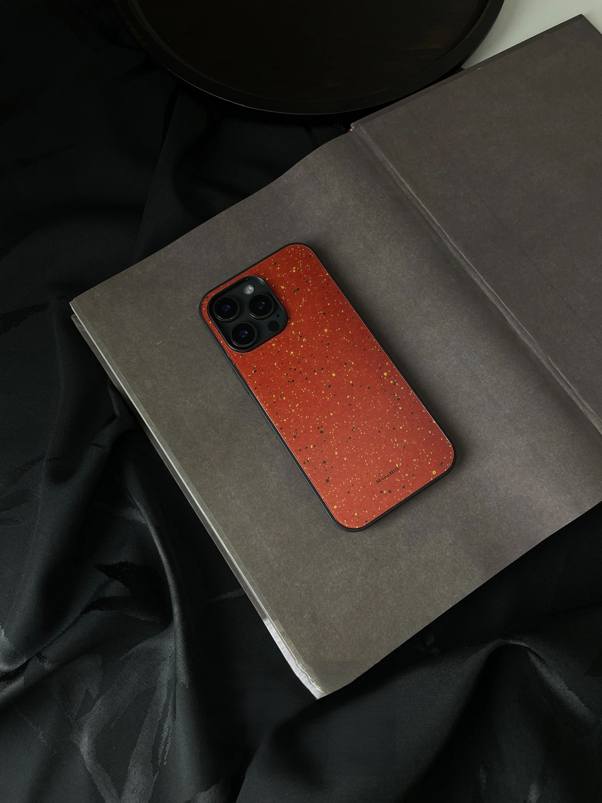 Vermilion Red with Golden Dots Tempered Glass Phone Case-MH