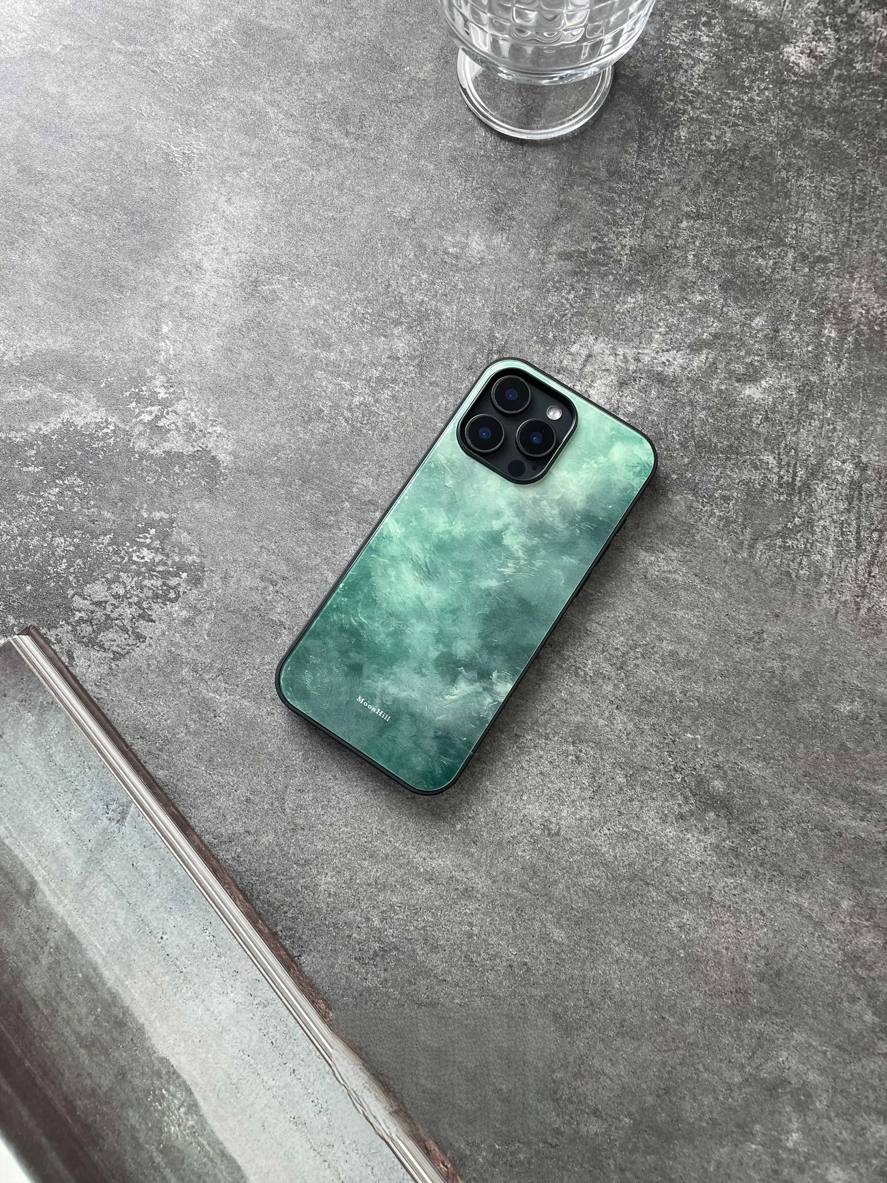 Chinoiserie Emerald Cloud Tempered Glass Phone Case-MH